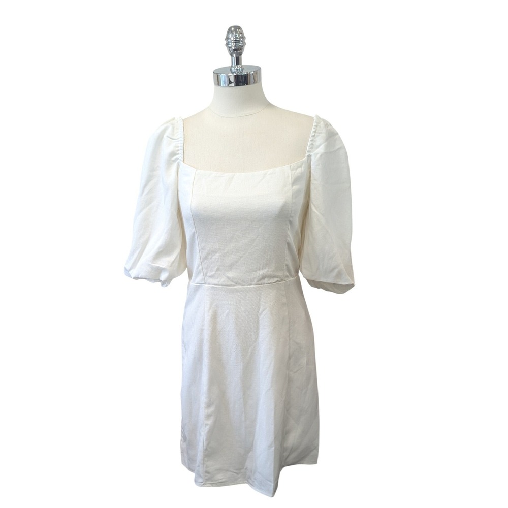 Rachel Parcell Puff Sleeve Linen Mini Dress Ivory‎ RPD408-01 Small NEW